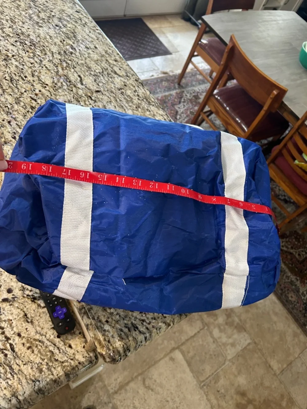 Texas Rangers Blue Duffel Bag with White Straps